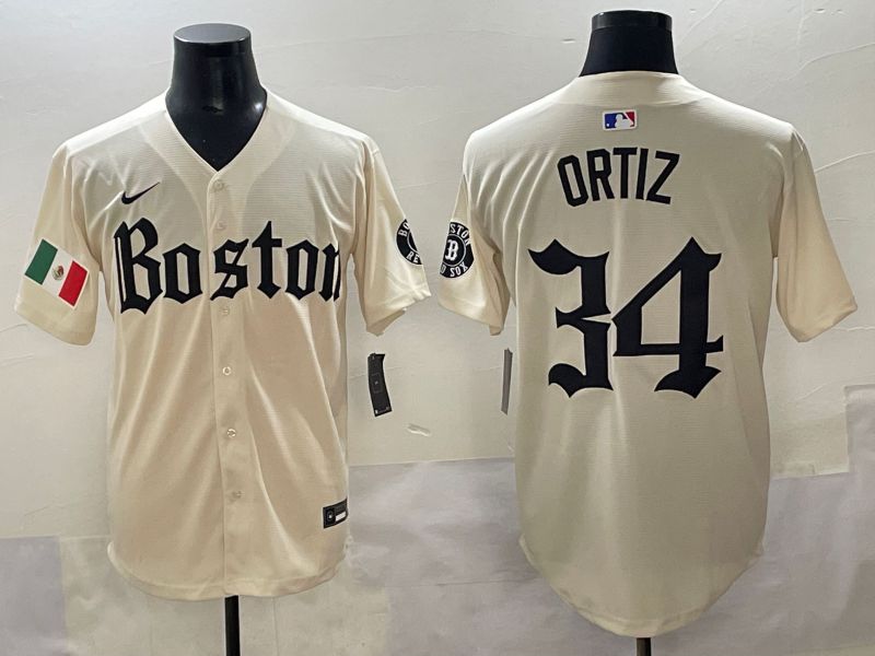Men 2025 Boston Red Sox #34 Ortiz Cream Five generations Joint Name Nike MLB Jersey style 14